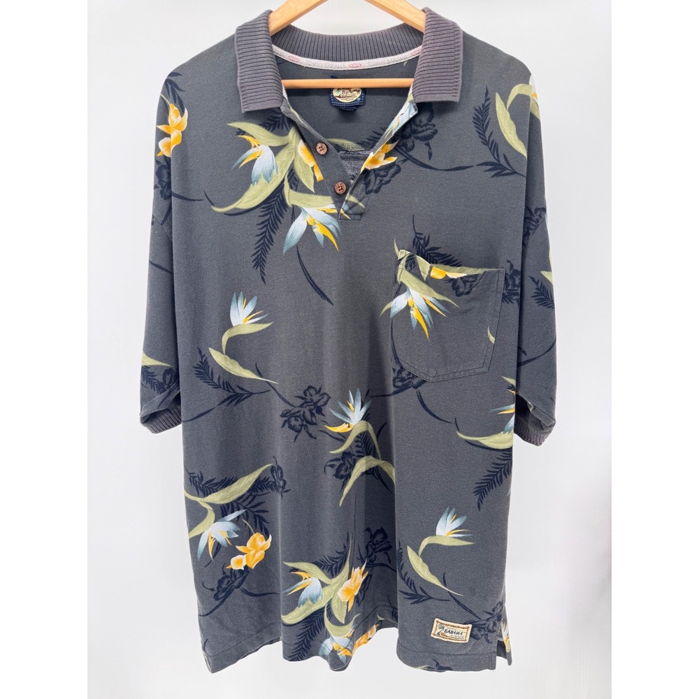 Vintage Tommy Bahama Polo Shirt Mens XL Gray Birds of Paradise Cotton Resort